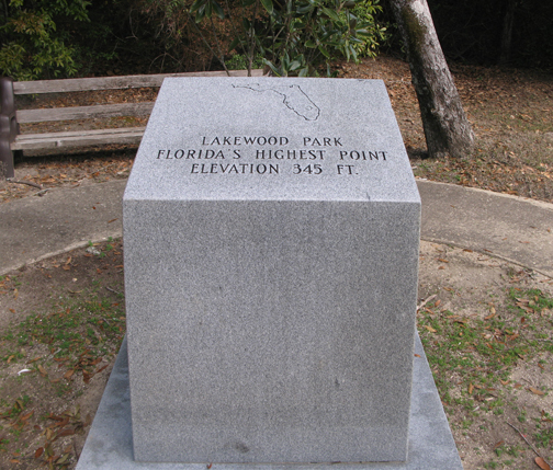 A granite monument depicts Florida's highest point at Lakewood Park. Lori Ceier/Walton Outdoors