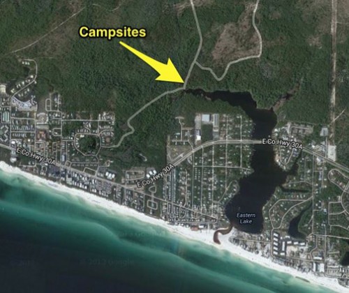 Aerial location of campsites. 